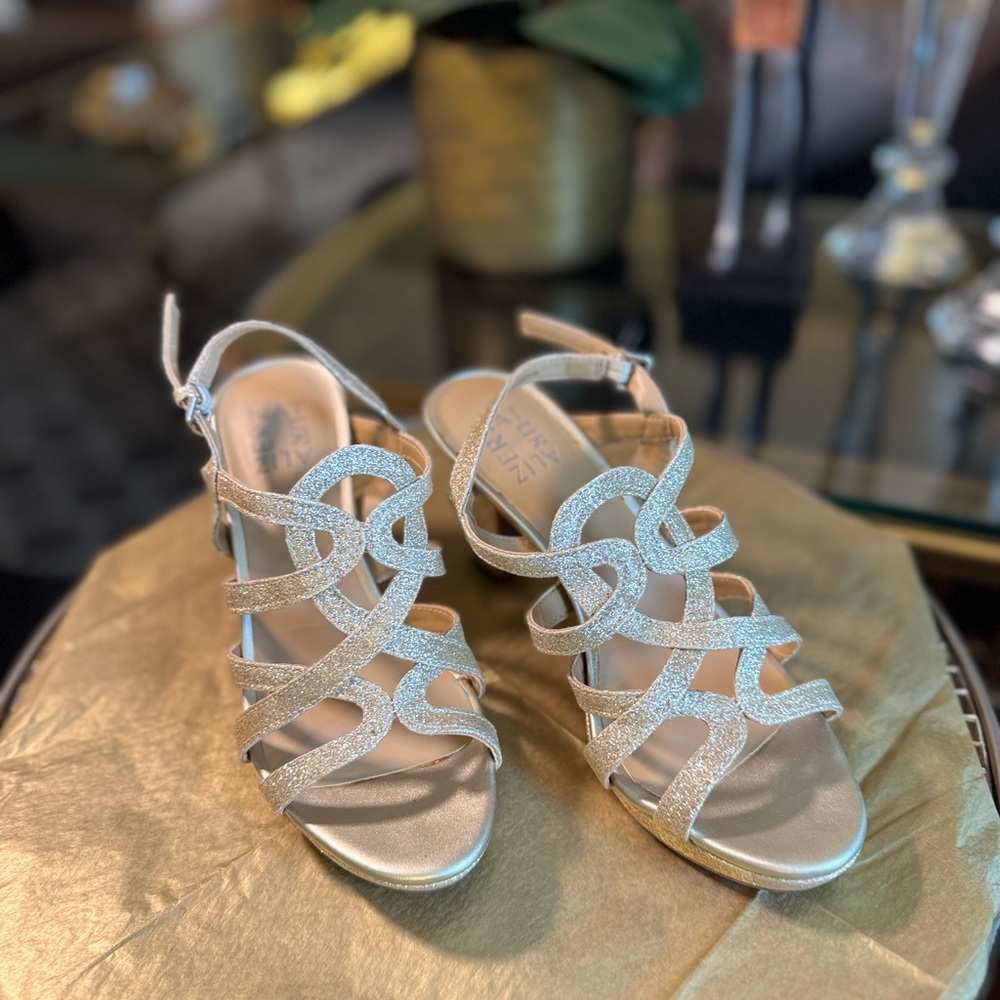 Naturalizer Glittering Gold Strappy Heels